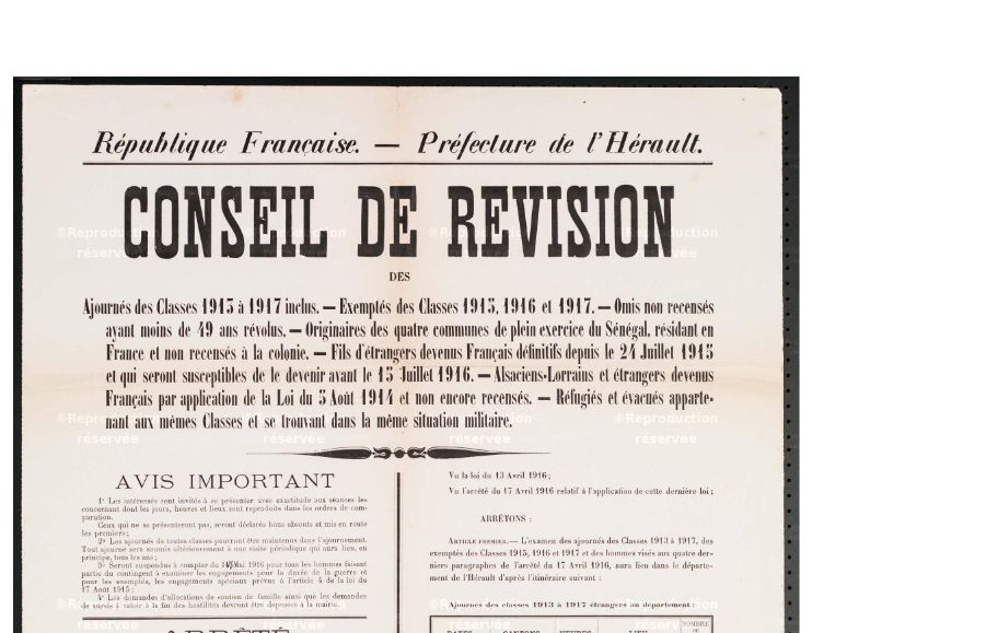 Affiche du conseil de révision -1916